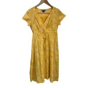Eddie Bauer 100% Cotton Yellow Paisley Fit & Flare Dress Boho Sz S